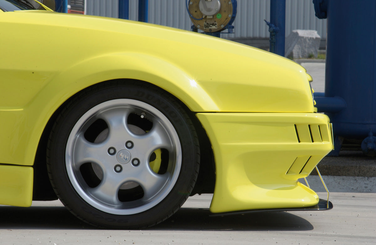 VW Corrado (53I) Rieger Spoilerstoßstange Breitbau I für Bausatz mit GFK-Kotflügel mit Aussparung für NSW, GFK,
Gutachten, Montagezubehör