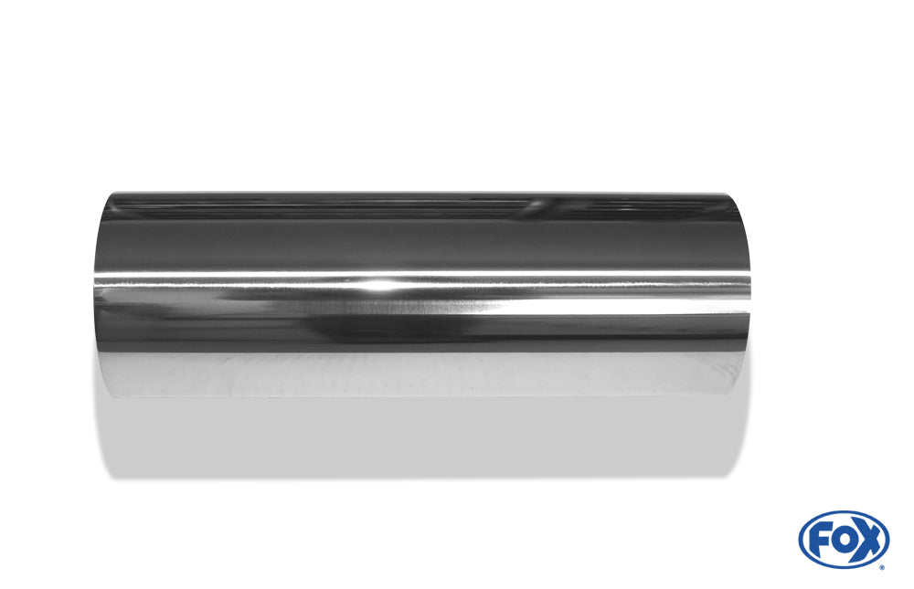 FOX Anschweißendrohr Typ 22 Ø 100 mm / Gesamtlänge: 300 mm - rund / uneingerollt / gerade / mit poliertem Absorber (Innendurchmesser 63mm - Länge: ca. 140mm)
