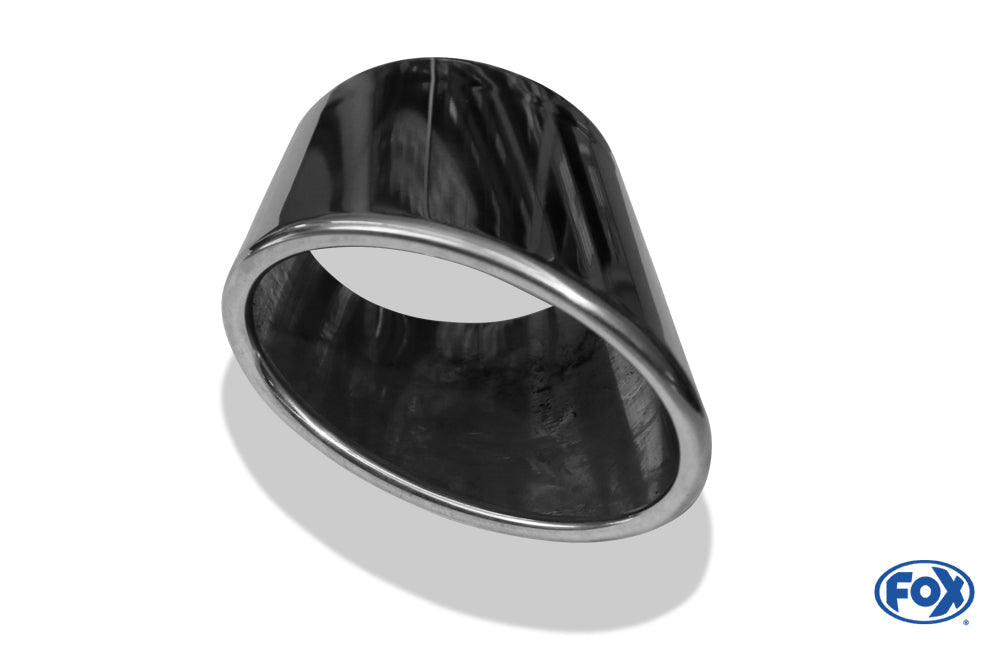 FOX Anschweißendrohr Typ 38 - Rechts 115x85 mm / Länge: 200 mm - oval - seitlich nach Rechts, sowie nach unten abgeschrägt / eingerollt / ohne Absorber