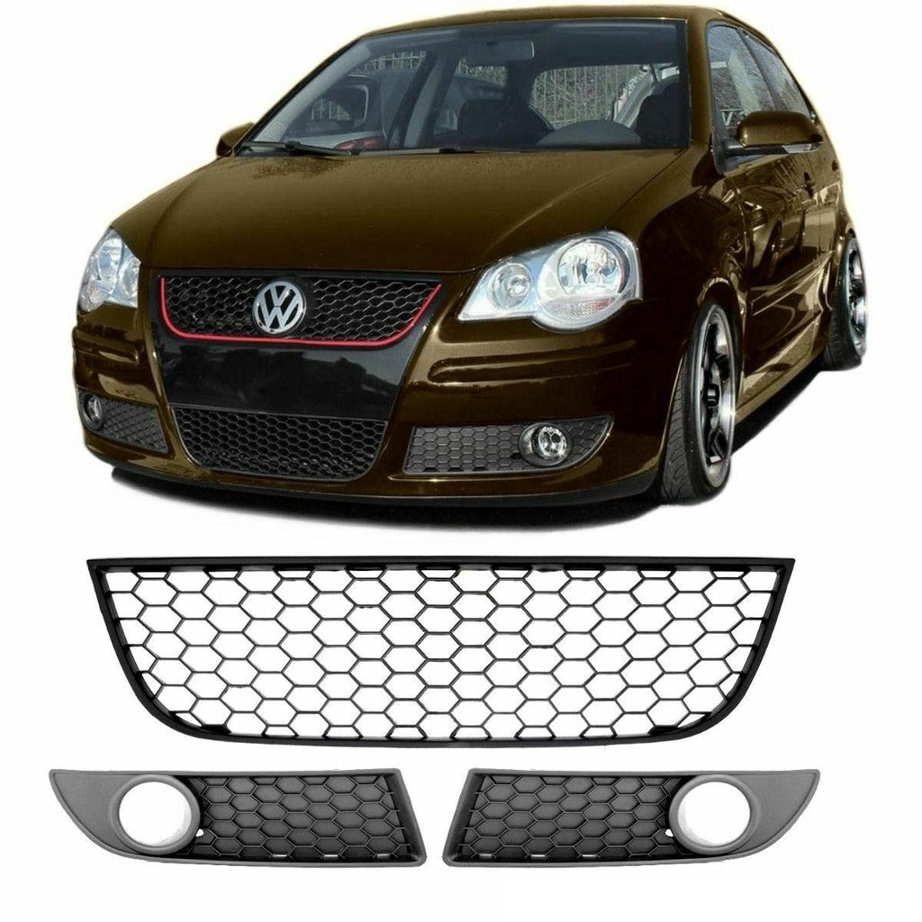 Front Bumper Mesh Grilles Set, Schwarz, für VW POLO (9N2) Facelift 2006-2009