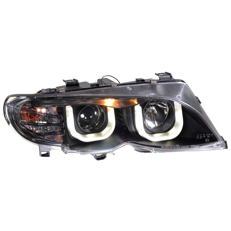 Satz Frontscheinwerfer TFL-Look passend für BMW 3er E46 Limousine/Touring 2002-2005 - Schwarz - inkl. Motor