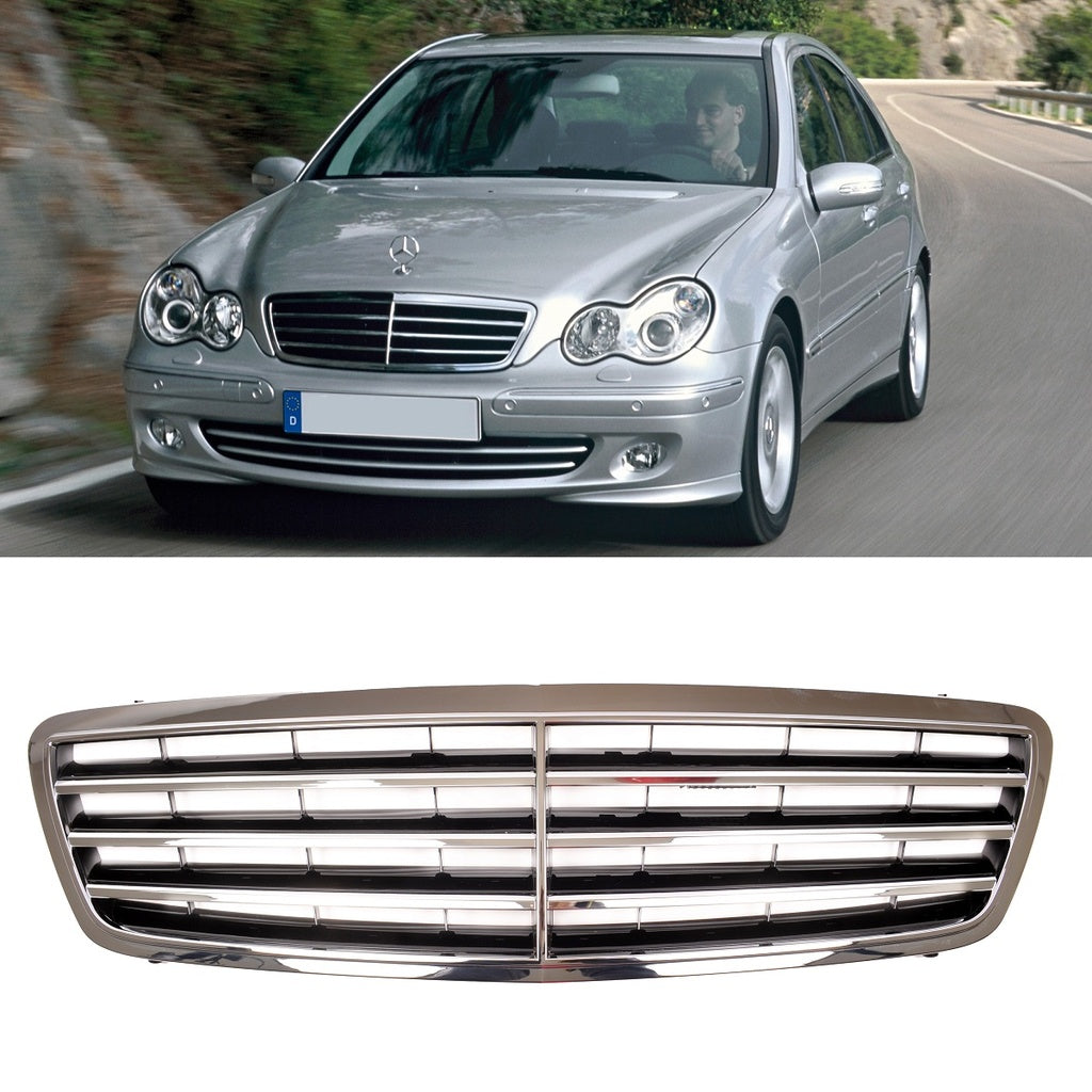 Kühlergrill 3-Lamellen Chrom für MERCEDES C-Klasse W203 Limousine T-Modell 2000-2007