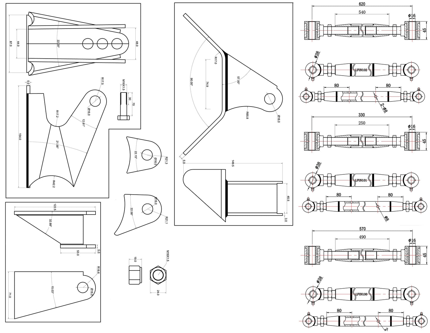 TA Technix universelles Dreiecks "triangulated" 4-Link Kit / Umrüstset für Blattfedernsysteme auf Airride oder Airride/Ge...