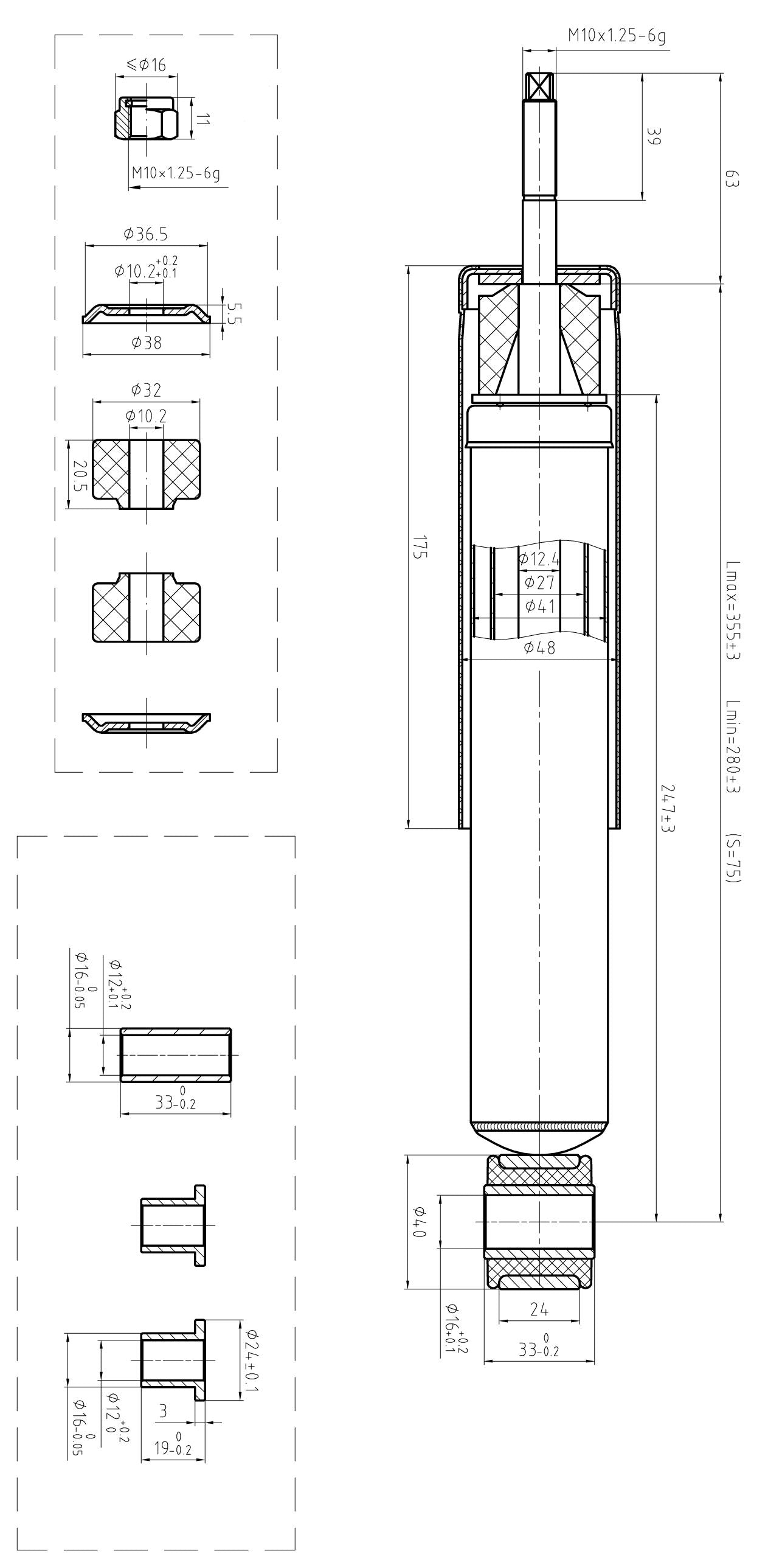 TA Technix universeller Luftfahrwerkdämpfer mit Stift/Auge Befestigung