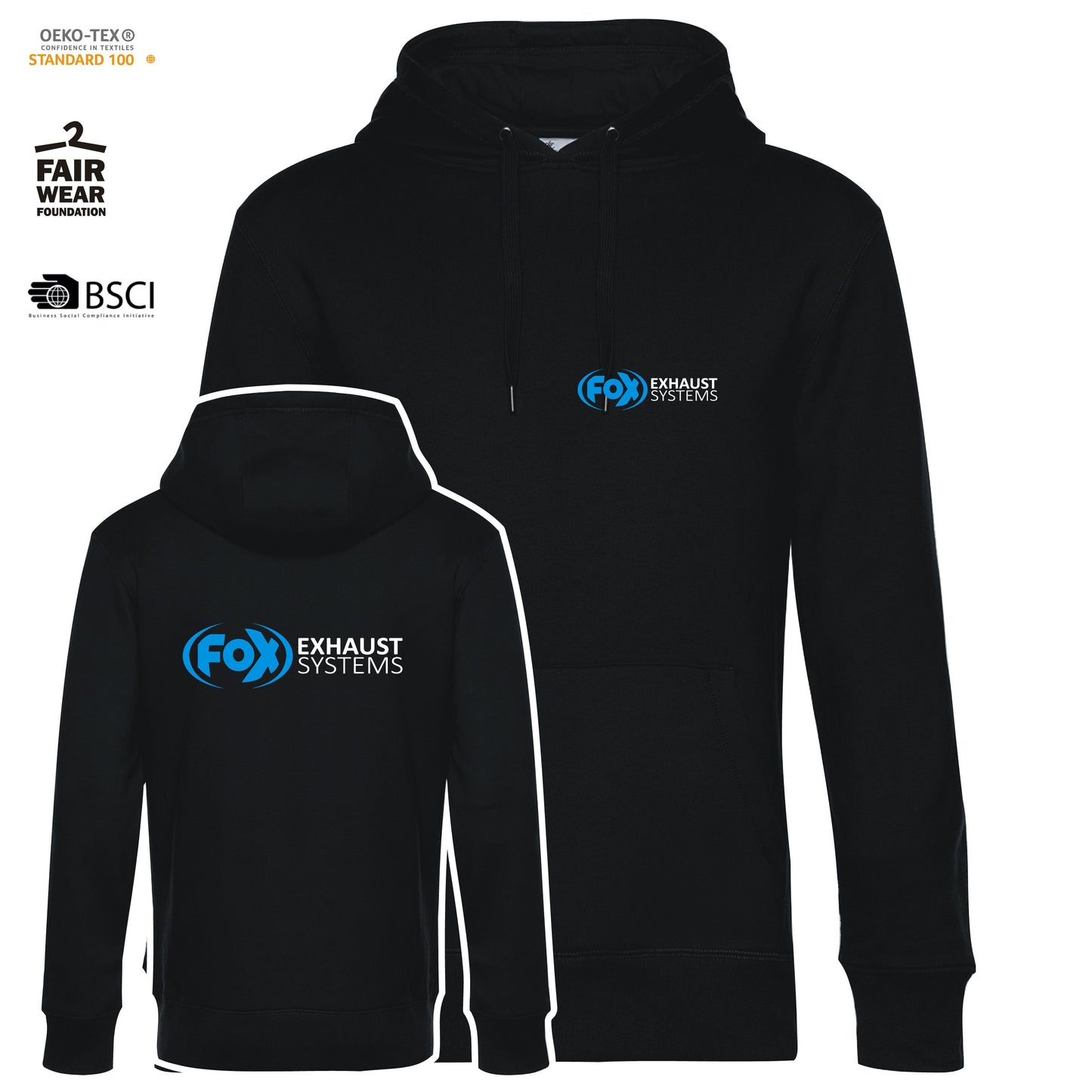 FOX FOX Kapuzenpullover Größe XXL Schwarz mit blauer Schrift