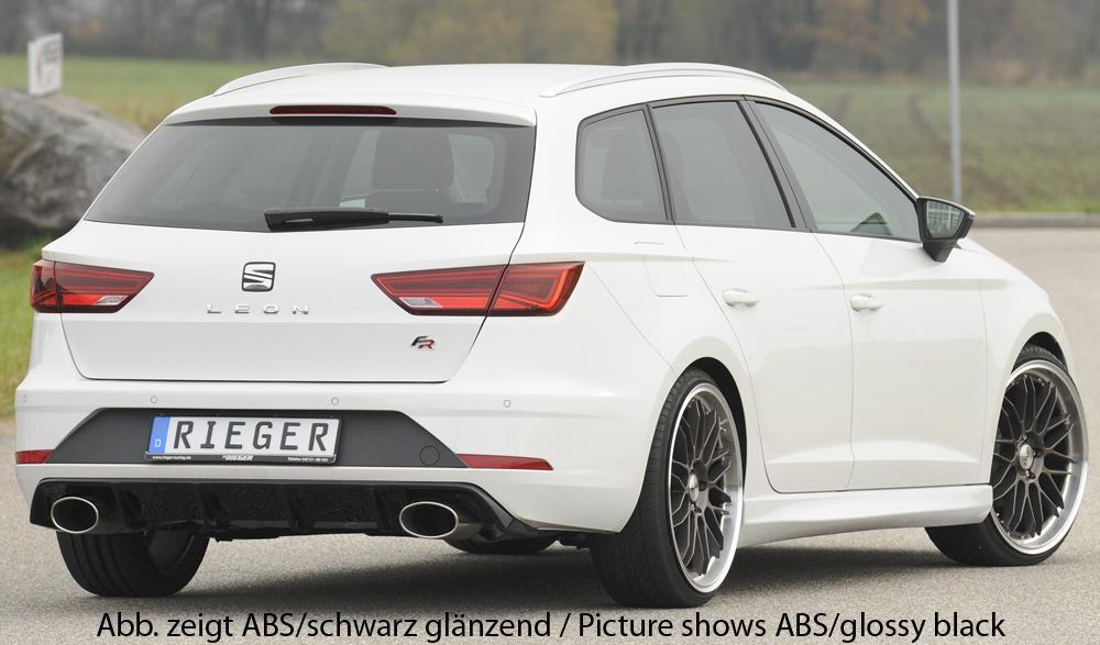 Seat Leon FR (5F) Rieger Heckeinsatz für Fzg. ohne Anhängekupplung für Sportendrohr li. u. re., (152x95mm oval), ABS,
inkl. Montagezubehör, Gutachten