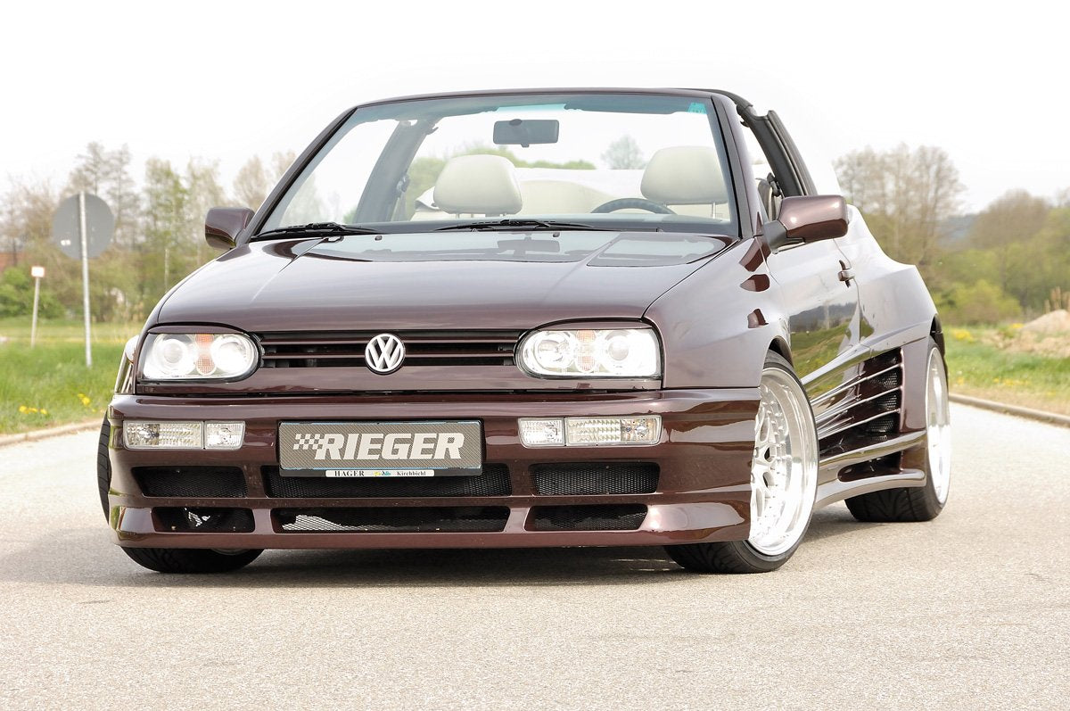 VW Golf 3 Rieger Spoilerstoßstange Breitbau II mit Aussparung für Blinkleuchten, mit Aussparung für NSW, GFK,
Montagezubehör