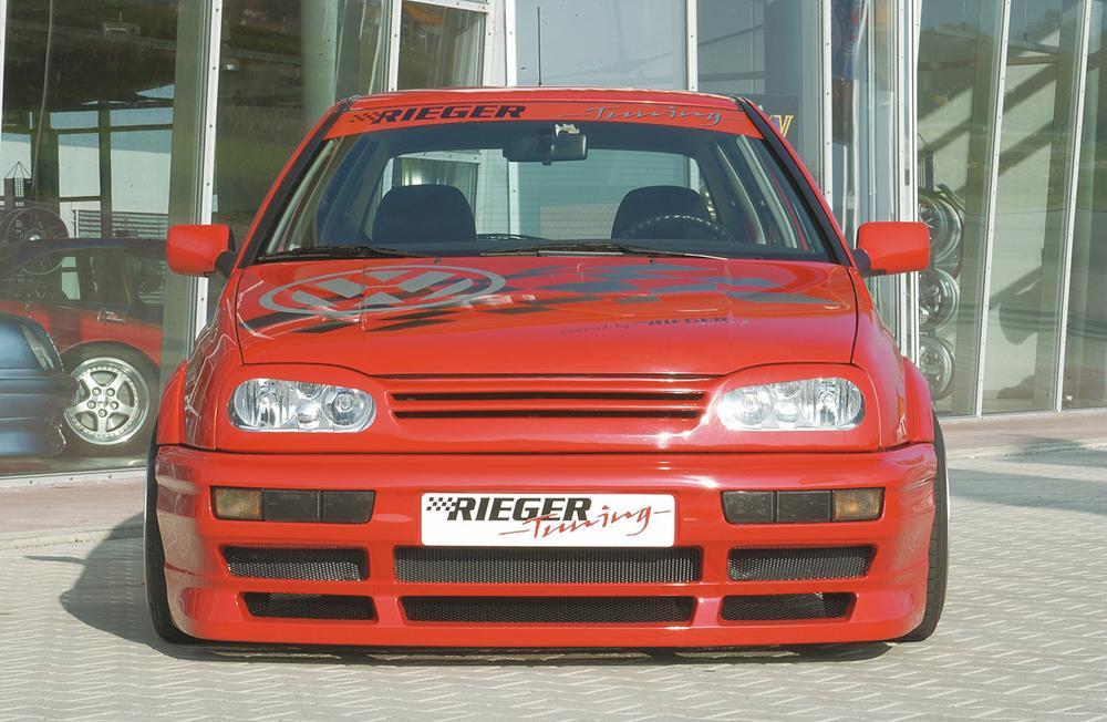 VW Golf 3 Rieger Spoilerstoßstange mit Aussparung für Blinkleuchten, mit Aussparung für NSW, GFK,
inkl. Gutachten, Montagezubehör