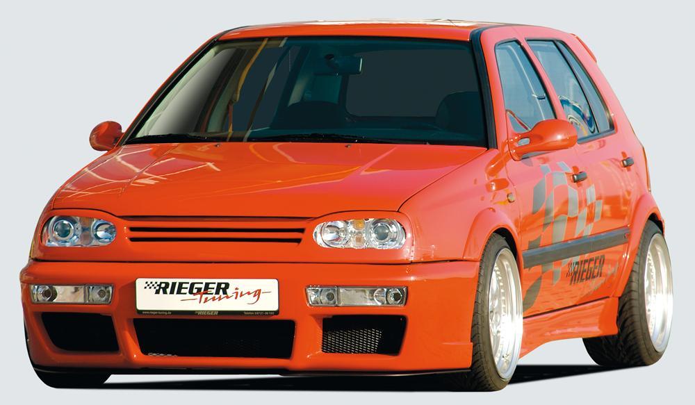 VW Golf 3 Rieger Spoilerstoßstange RS-Four-Look mit Blinkeraussparung ohne Lüftungsschlitze, ABS,
inkl. Alugitter, Montagezubehör, ABE