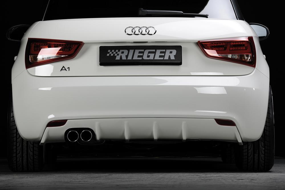 Audi A1 (8X) Rieger Heckeinsatz für orig. Doppelendrohr li, (2x76mm ø), ABS, für Fzg. ohne S-Line Exterieur,
inkl. Montagezubehör, Gutachten