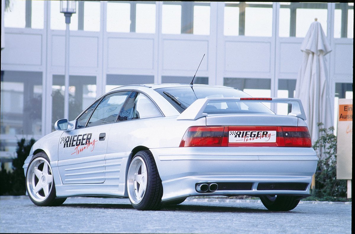 Opel Calibra (A) Rieger Heckflügel Breitbau I mit 3. Bremsleuchte, GFK,
inkl. Gutachten, Montagezubehör