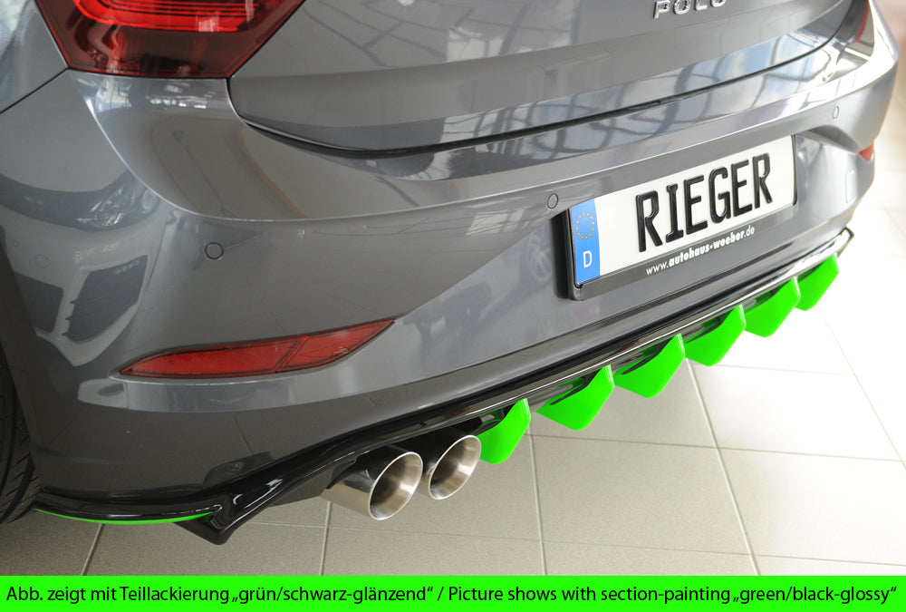 VW Polo (AW) GTI Rieger Heckeinsatz für orig. Doppelendrohr li, ABS,
inkl. Montagezubehör, Gutachten