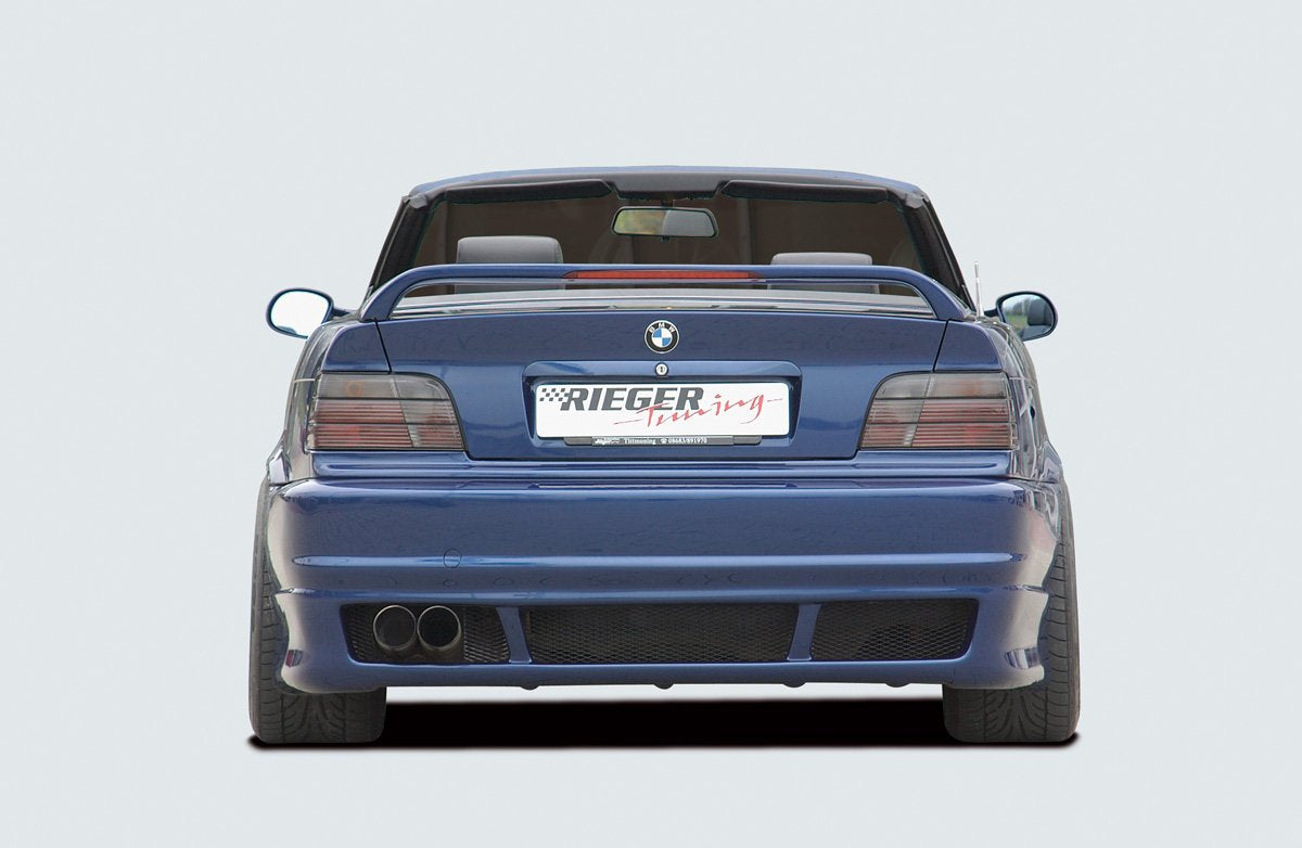 BMW 3er E36 Rieger Heckschürze E46-Look (auch für 4-Rohr-ESD geeignet) ABS,
inkl. Alugitter, Gutachten, Montagezubehör