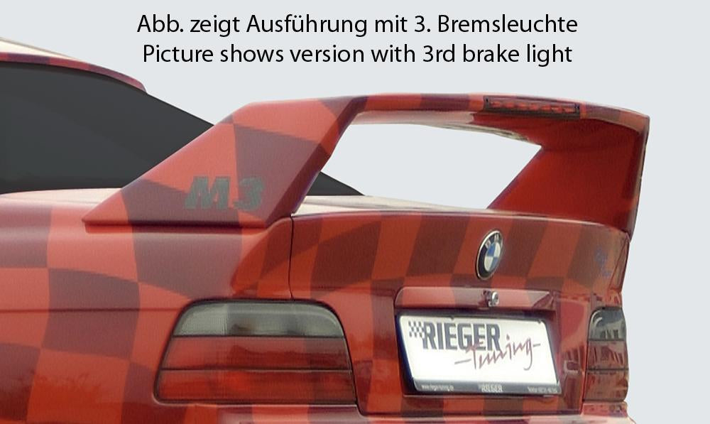 BMW 3er E36 Rieger Heckflügel Breitbau II -> ACHTUNG: Antenne prüfen! ohne 3. Bremsleuchte, GFK,
inkl. Gutachten, Montagezubehör