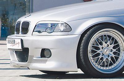 BMW 3er E46 Rieger Spoilerstoßstange -> nur für Diesel mit Halter f. orig. NSW, mit zusätzlichen Lüftungsschlitzen, in Lochblechoptik, ABS,
inkl. Alugitter, Gutachten, Montagezubehör