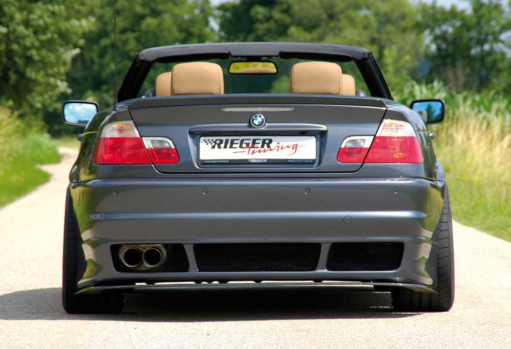 BMW 3er E46 Rieger Heckschürze ABS, für Fzg. mit Einparkhilfe (PDC),
inkl. Alugitter, Gutachten, Montagezubehör