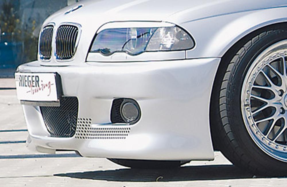 BMW 3er E46 Rieger Spoilerstoßstange mit Halter f. orig. M-Technik-NSW, mit zusätzlichen Lüftungsschlitzen, in Lochblechoptik, ABS,
inkl. Alugitter, Gutachten, Montagezubehör