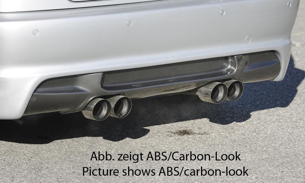 BMW 3er E46 Rieger Heckeinsatz für Heckschürze 50248/49/50/51 für Doppelendrohr mittig, ABS,
inkl. Gutachten, Montagezubehör
