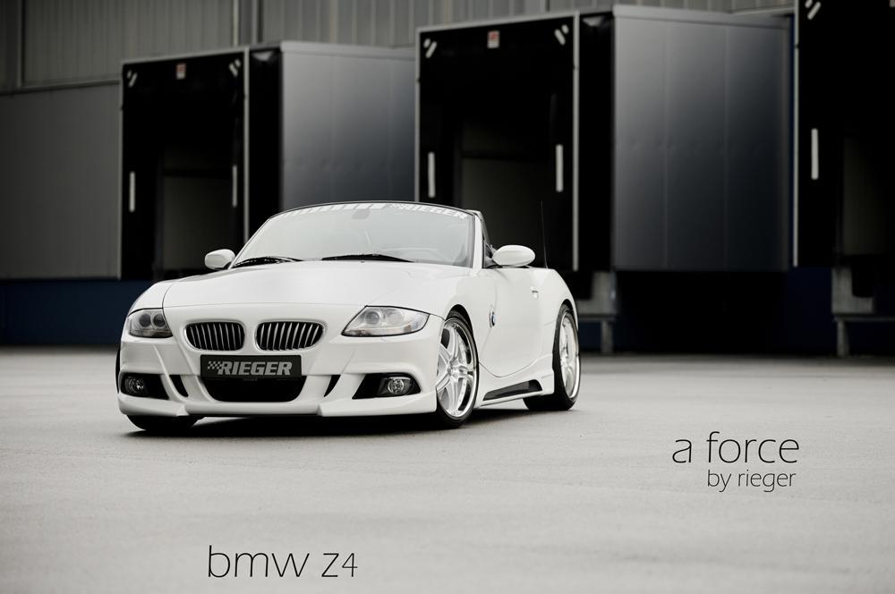 BMW Z4 (E85) Rieger Spoilerstoßstange mit Aussparung für NSW, ABS, für Fzg. mit Scheinwerferreinigungsanlage,
inkl. Alugitter, Montagezubehör, ABE