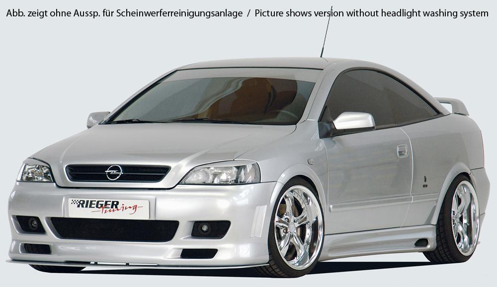 Opel Astra G Rieger Spoilerstoßstange -> nicht für eckige NSW mit seitlichen Rippen, ABS, für Fzg. mit Scheinwerferreinigungsanlage,
inkl. Alugitter, Montagezubehör, ABE