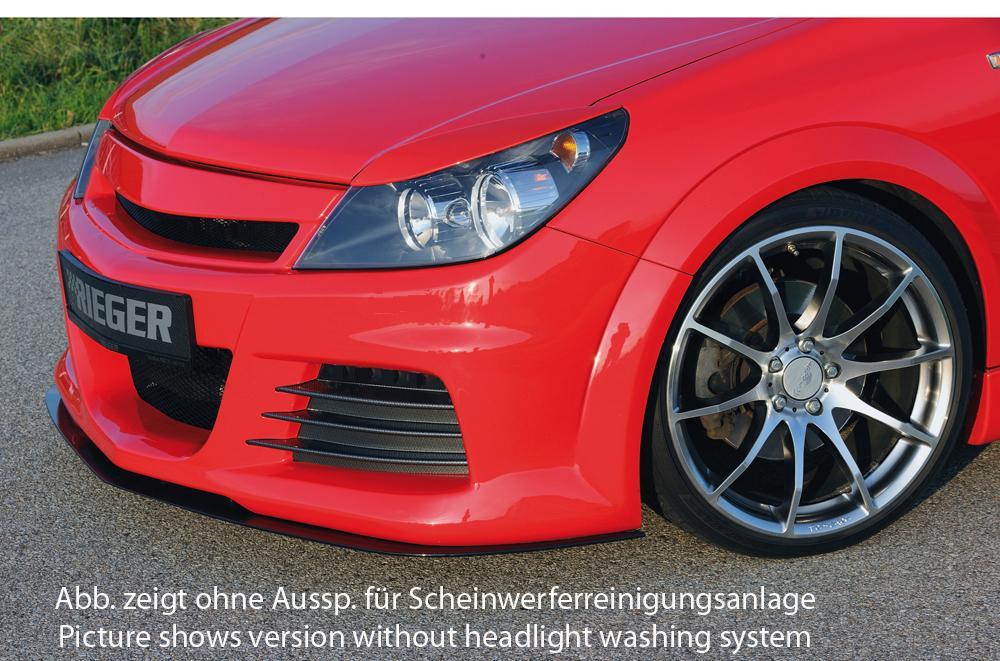Opel Astra H Rieger Spoilerstoßstange mit kleiner Aussparung für SWRA ABS, für Fzg. mit Scheinwerferreinigungsanlage, OPC und ohne OPC,
inkl. Montagezubehör, Alugitter, Lüftungsschacht, Lufteinlassblende, ABE