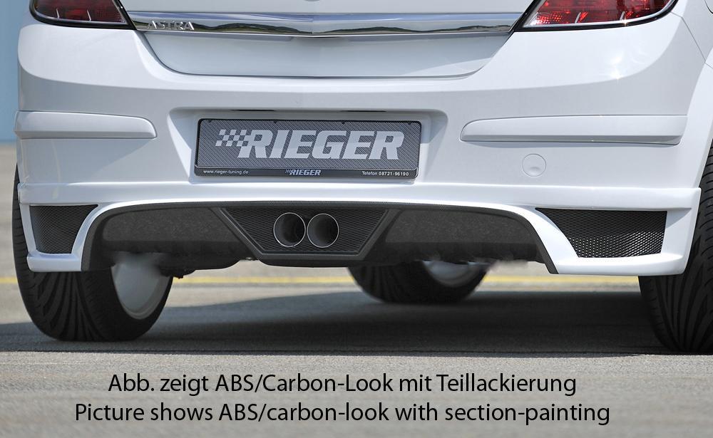 Opel Astra H Rieger Heckschürzenansatz für Endrohr mittig, für Doppelendrohr mittig, ABS, für Fzg. mit OPC und ohne OPC,
inkl. Montagezubehör, Alugitter