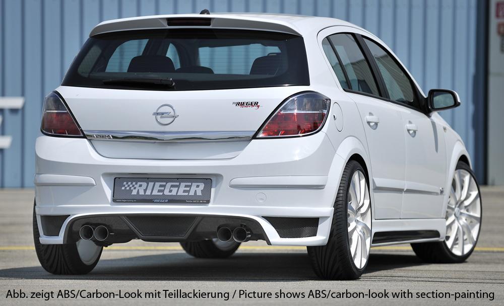 Opel Astra H Rieger Heckschürzenansatz für Doppelendrohr li. u. re., ABS, für Fzg. mit OPC und ohne OPC,
inkl. Montagezubehör, Alugitter