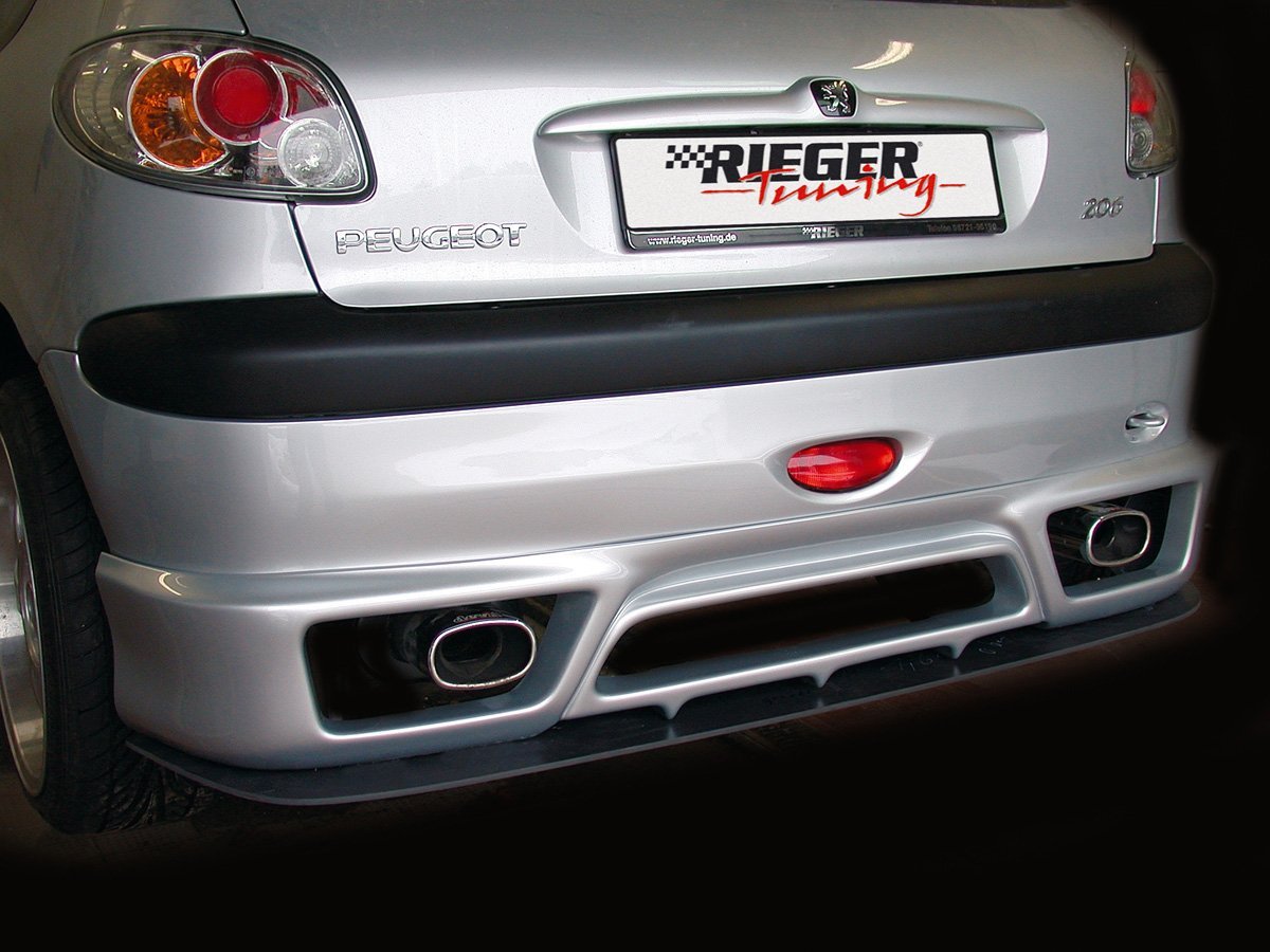 Peugeot 206 Rieger Heckansatz für große orig. Heckschürze, nicht Combi hohe Version, ABS,
inkl. Alugitter, Montagezubehör, ABE
