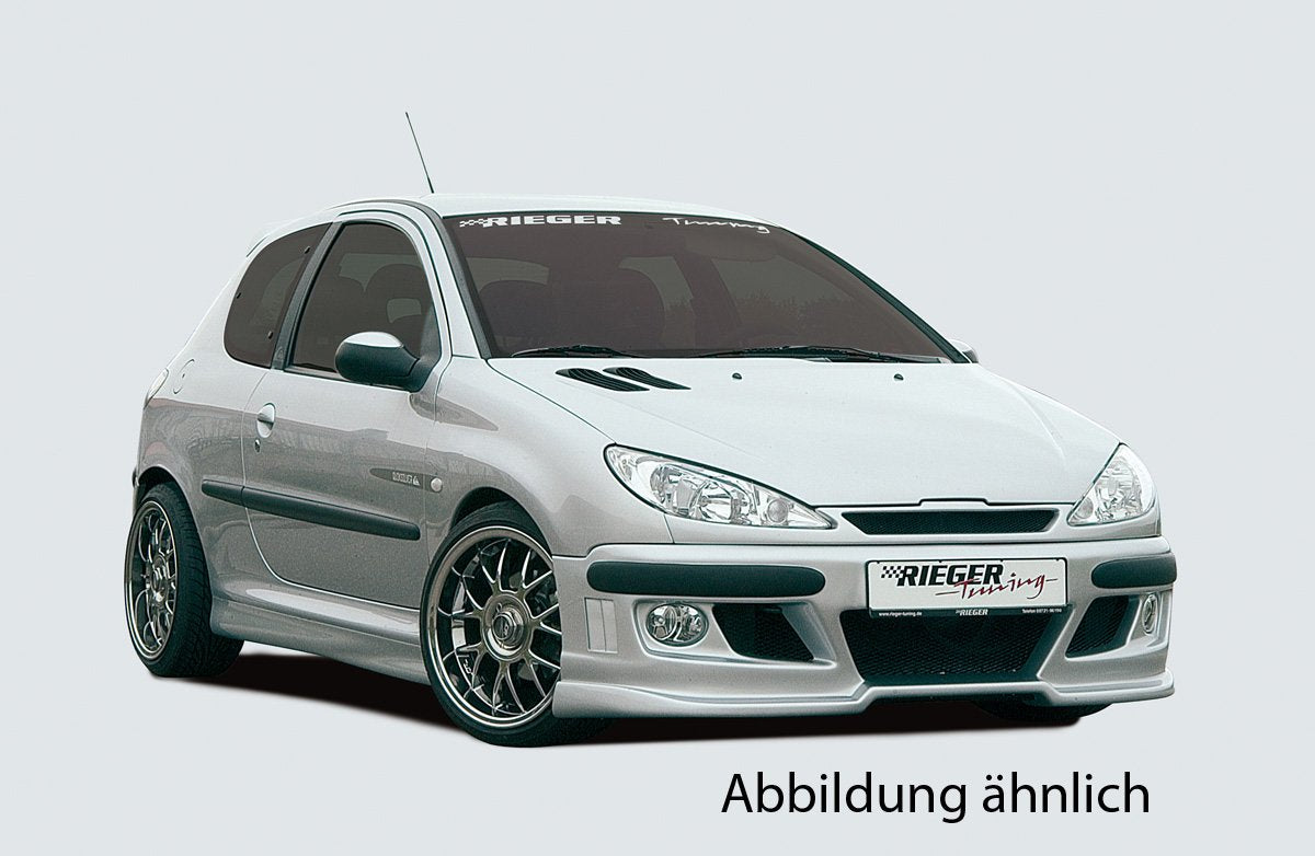 Peugeot 206 Rieger Spoilerstoßstange mit seitlichen Rippen, ABS, für Fzg. mit Scheinwerferreinigungsanlage,
inkl. Alugitter, Montagezubehör, ABE