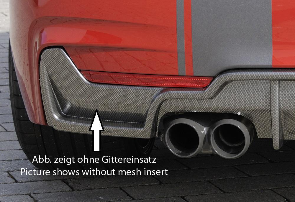 BMW 4er F32 (3C) Rieger Heckeinsatz nur für M-Paket-Heckschürze für Doppelendrohr li. u. re. (435i-/440i-Look), (4x80mm ø), ABS, für Fzg. mit M-Technik,
inkl. Montagezubehör, Gutachten