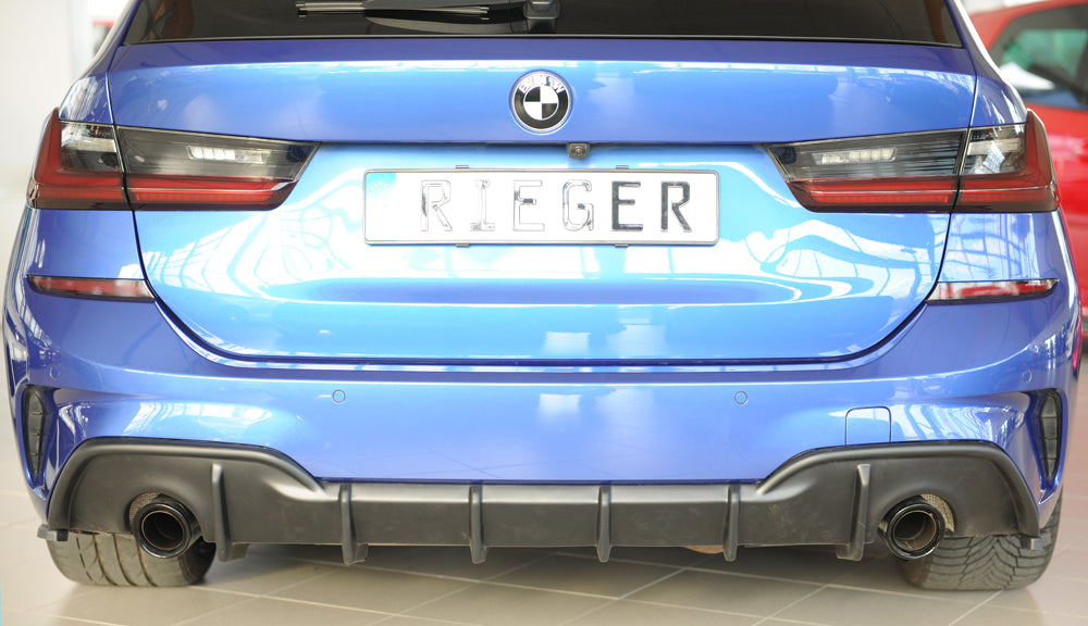 BMW 3er G21 (G3K) Rieger Heckeinsatz (für Fzg. mit AHK) für orig. Endrohr li. u. re., (90mm ø), ABS, für Fzg. mit M-Sport...