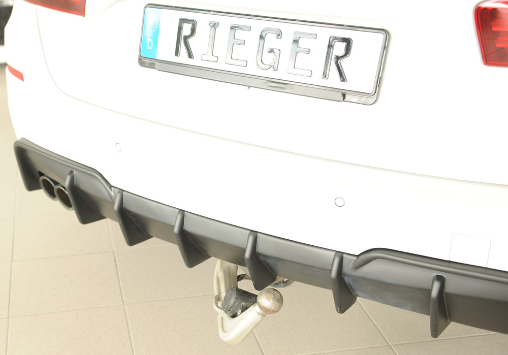 BMW 5er F10 (5L) Rieger Heckeinsatz (für Fzg. mit AHK) für orig. Doppelendrohr li, (2x76mm ø), ABS, für Fzg. mit M-Sport-...
