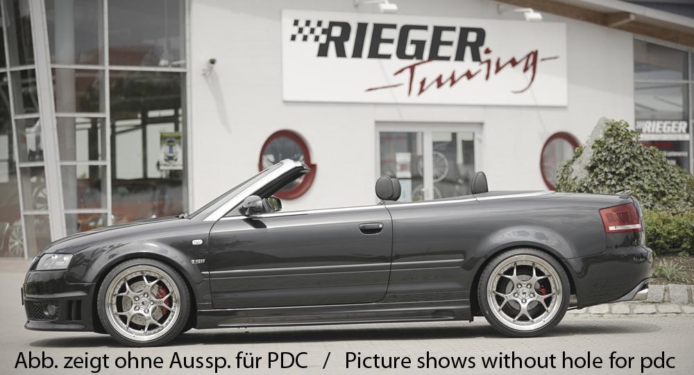 Audi A4 (8H) Rieger Spoilerstoßstange mit seitlichen Lüftungsschlitzen, mit Halter f. orig. NSW, ABS, für Fzg. mit Einparkhilfe (PDC),
inkl. Montagezubehör, ABE
