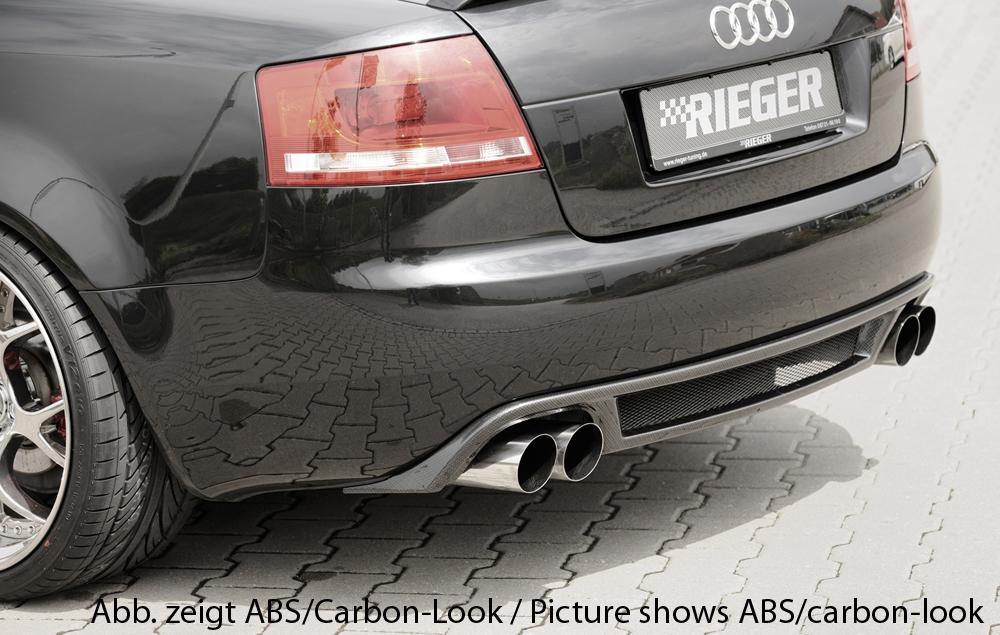 Audi A4 (8H) Rieger Heckeinsatz für Doppelendrohr li. u. re., (4x90mm ø), ABS,
inkl. Alugitter, Montagezubehör, Gutachten