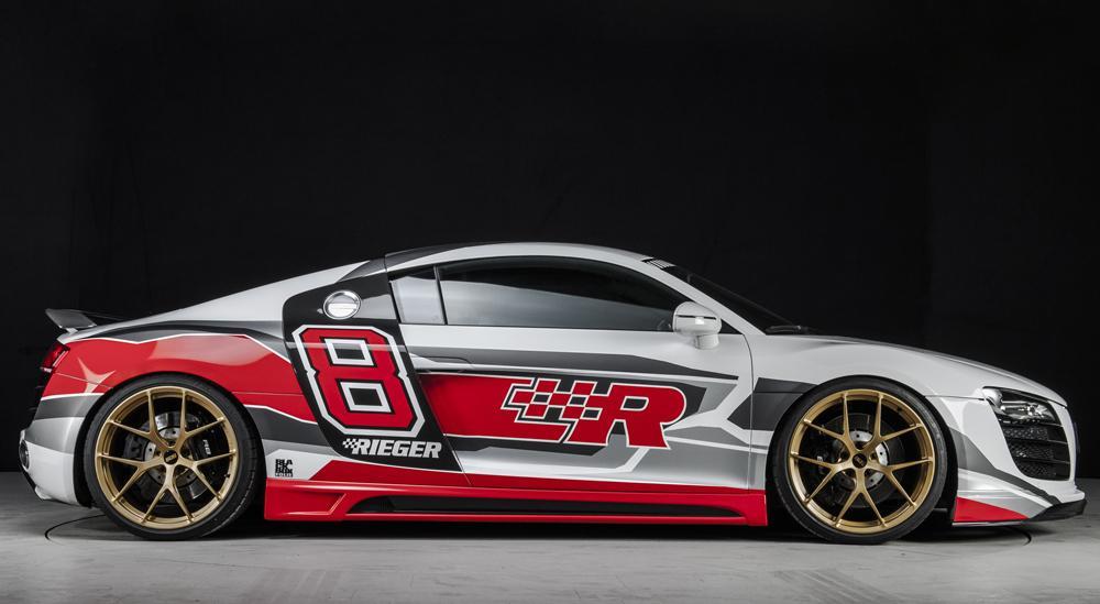 Audi R8 (42) Rieger Heckflügel für V8 und V10 (Gutachten bis max. 316 km/h V-max) Carbon, GFK,
inkl. Montagezubehör, ABE