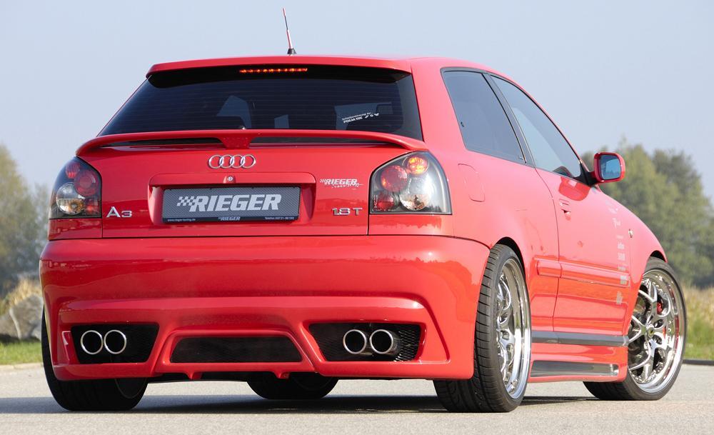 Audi A3 (8L) Rieger Heckschürze neues Design für 4-Rohr-Anlage ABS,
inkl. Alugitter, Montagezubehör, Gutachten