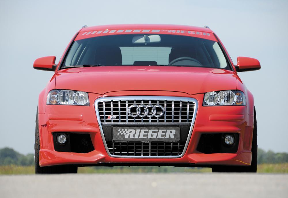 Audi A3 (8P) Rieger Spoilerstoßstange R-Frame auch für A3 (8P) 3-tür. Facelift 06.05-06.08 mit Halter f. orig. NSW, mit seitlichen Rippen, ABS,
inkl. Alugitter, Montagezubehör, ABE
