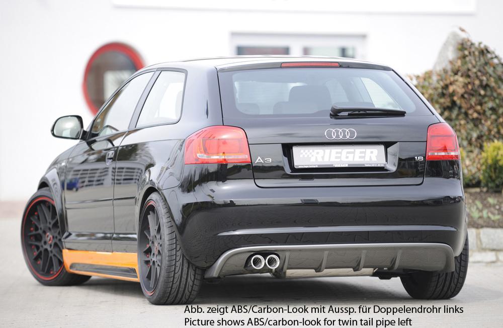 Audi A3 (8P) Rieger Heckeinsatz für Doppelendrohr li. u. re., (4x76mm ø), ABS, für Fzg. mit S-Line Exterieur und ohne S-Line Exterieur,
inkl. Montagezubehör, Gutachten