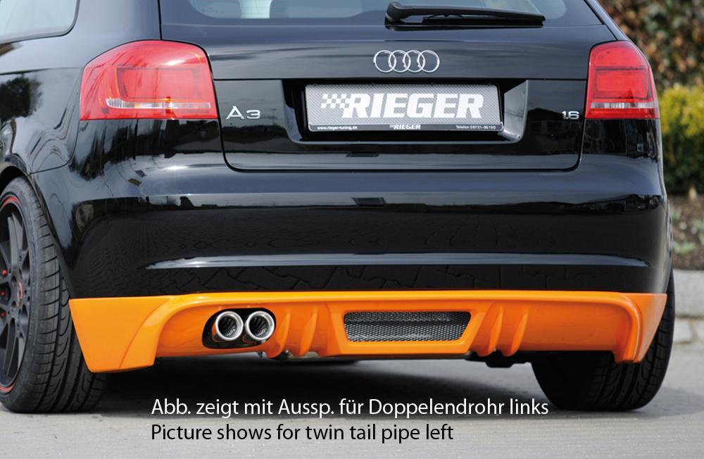Audi A3 (8P) Rieger Heckschürzenansatz für orig. Endrohr li., ABS, für Fzg. mit S-Line Exterieur und ohne S-Line Exterieur,
inkl. Montagezubehör, Alugitter, Gutachten