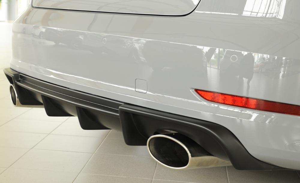 Audi A3 (8V) Rieger Heckeinsatz für Sportendrohr li. u. re., (152x95mm oval), ABS, für Fzg. mit S-Line Exterieur,
inkl. Montagezubehör, Gutachten