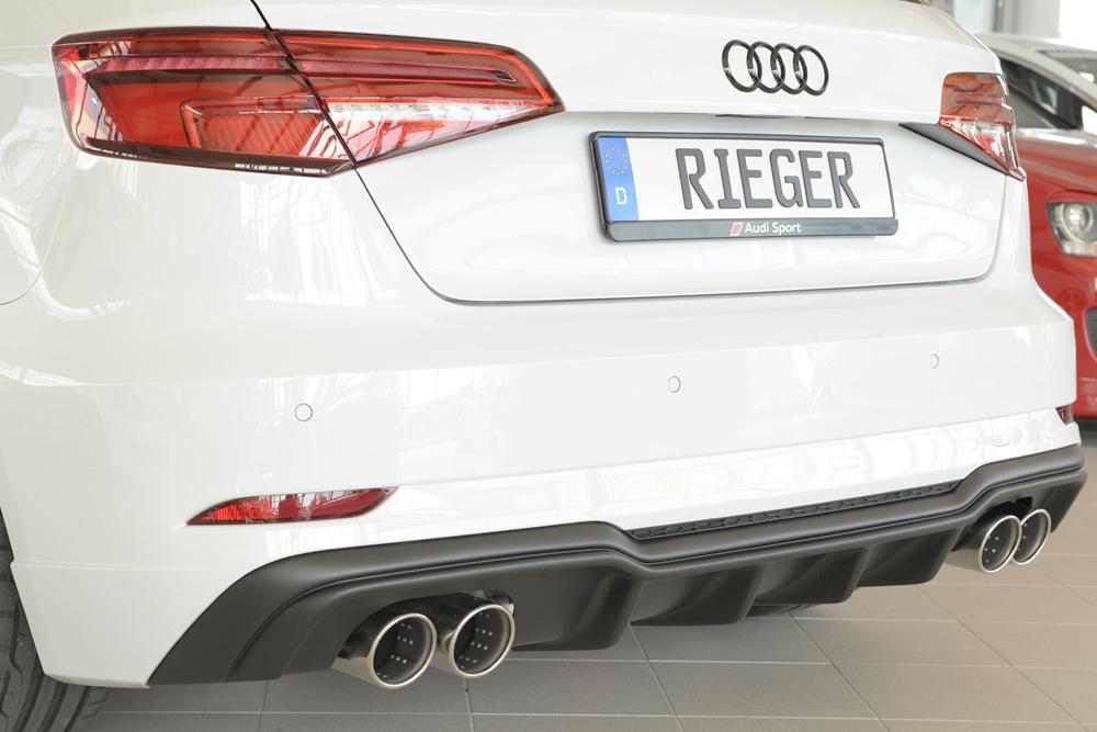 Audi A3 (8V) Rieger Heckeinsatz für Doppelendrohr li. u. re., (4x90mm ø), ABS, für Fzg. mit S-Line Exterieur,
inkl. Montagezubehör, Gutachten