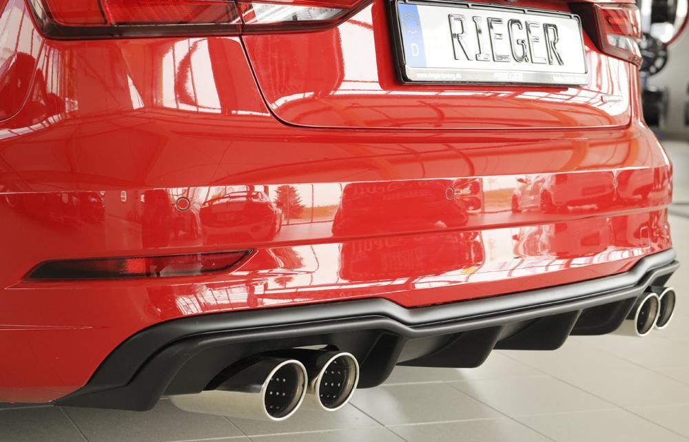Audi A3 (8V) Rieger Heckeinsatz für Sportendrohr li. u. re., (4x90mm ø), ABS, für Fzg. mit S-Line Exterieur,
inkl. Montagezubehör, Gutachten