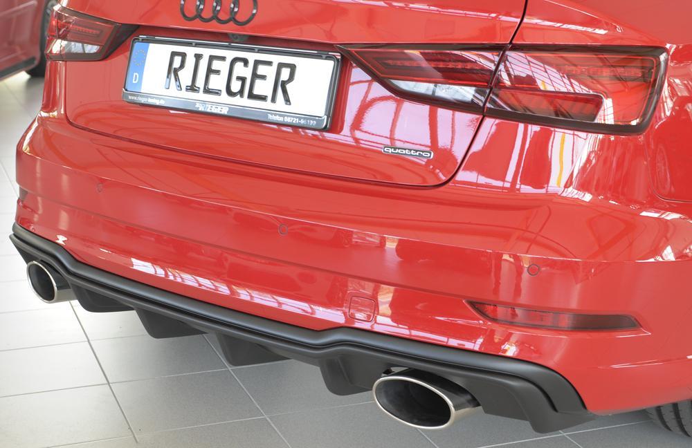 Audi A3 (8V) Rieger Heckeinsatz für Sportendrohr li. u. re., (152x95mm oval), ABS, für Fzg. mit S-Line Exterieur,
inkl. Montagezubehör, Gutachten