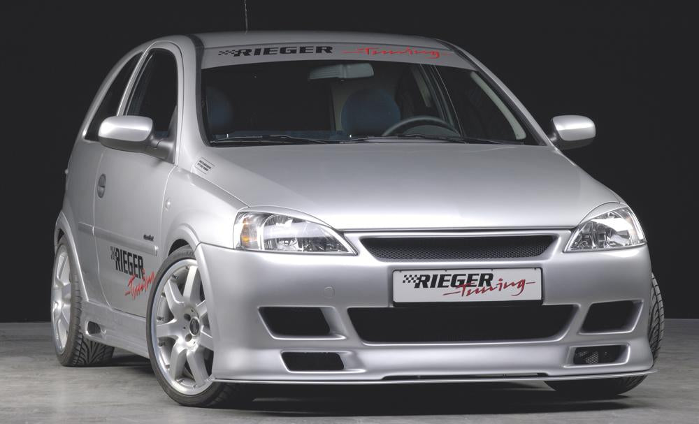 Opel Corsa C Rieger Spoilerstoßstange auch passend an Faceliftmodellen ABS,
inkl. Alugitter, Gutachten, Montagezubehör