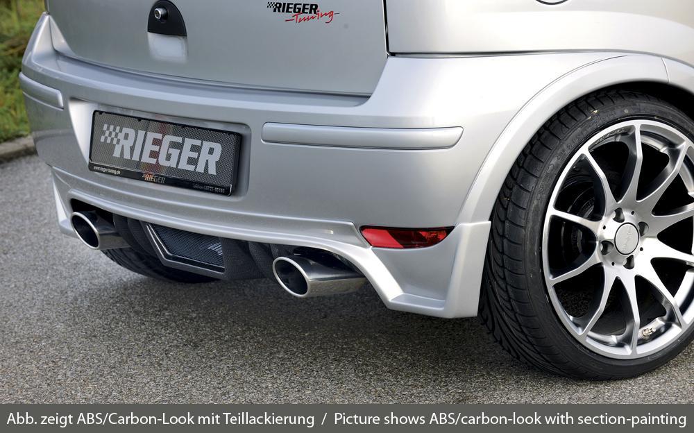 Opel Corsa C Rieger Heckschürzenansatz für Faceliftmodelle! für Endrohr li. u. re., ABS,
inkl. ABE, Alugitter, Montagezubehör, Gutachten