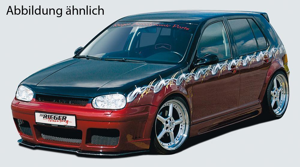 VW Golf 4 Rieger Spoilerstoßstange RS-Four-Look mit Abdeckung für VW-Emblem mit integr. Kühlergrill, mit seitlichen Rippen, ABS,
inkl. Alugitter, Montagezubehör, ABE