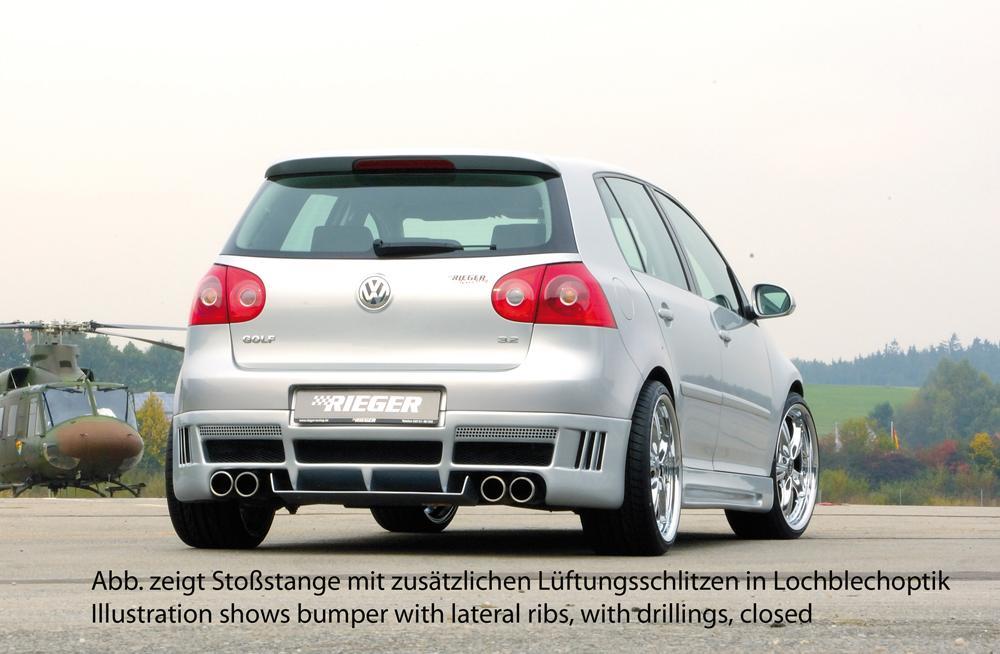 VW Golf 5 Rieger Heckansatz (je 3 Schlitze) mit zusätzlichen Lüftungsschlitzen, geschlossen, ABS,
inkl. Alugitter, Montagezubehör, ABE