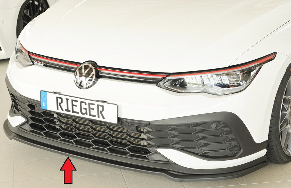 VW Golf 8 GTI Clubsport Rieger Spoilerschwert nur für GTI Clubsport für orig. Frontschürze, ABS, 
inkl. Montagezubehör, ABE