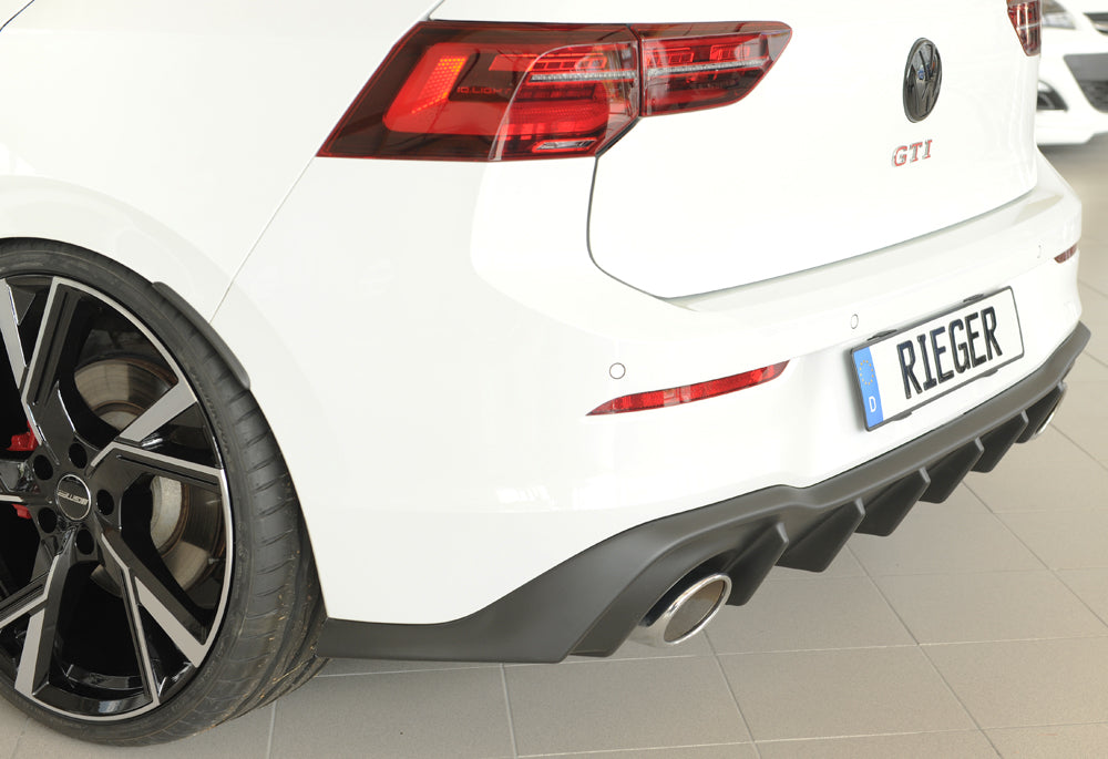VW Golf 8 GTI Clubsport Rieger Heckeinsatz für orig. Endrohr li. u. re., (130x115mm oval), ABS,
inkl. Montagezubehör, Gut...