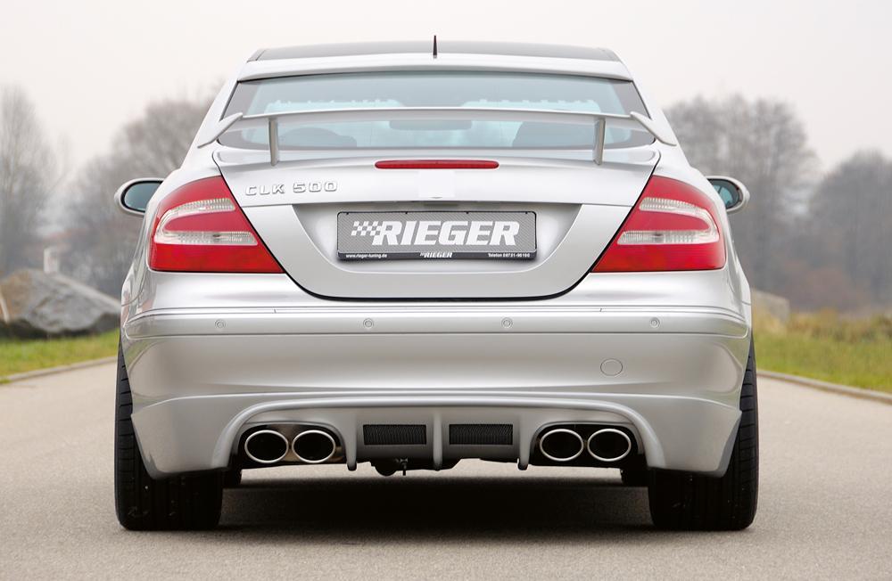Mercedes CLK (W209) Rieger Heckschürzenansatz mit 2 Aussparungen mittig, ABS,
inkl. Montagezubehör, Alugitter, Gutachten